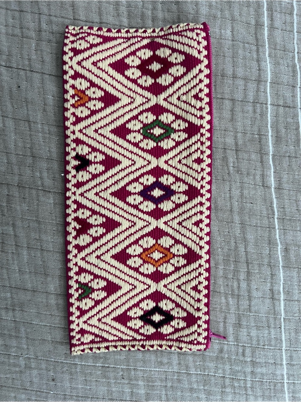 Embroidered Geometric wallet pouch - Pink and Cream